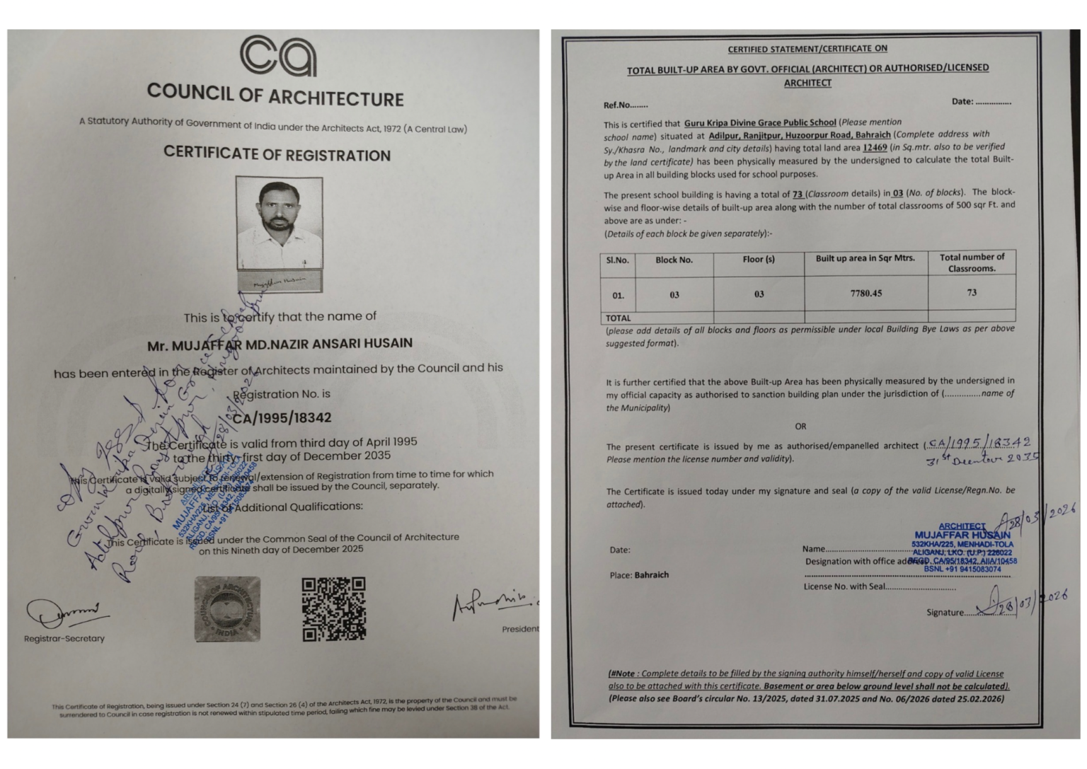 Total Built Up Raea Icon CERTIFICATE OF ARCHITECT ON TOTAL BUILT UP AREA - Guru Kripa Divine ...